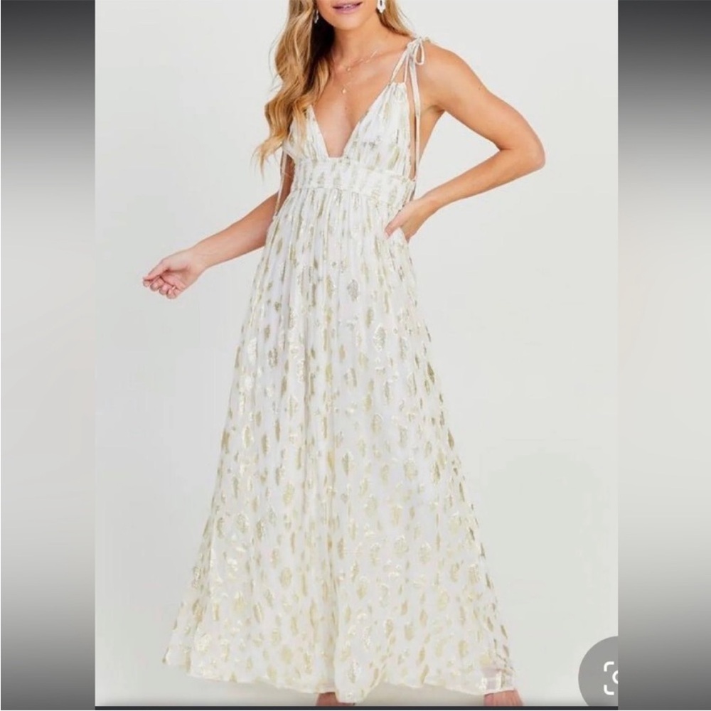 Altar'd State White and Gold Maxi Dress